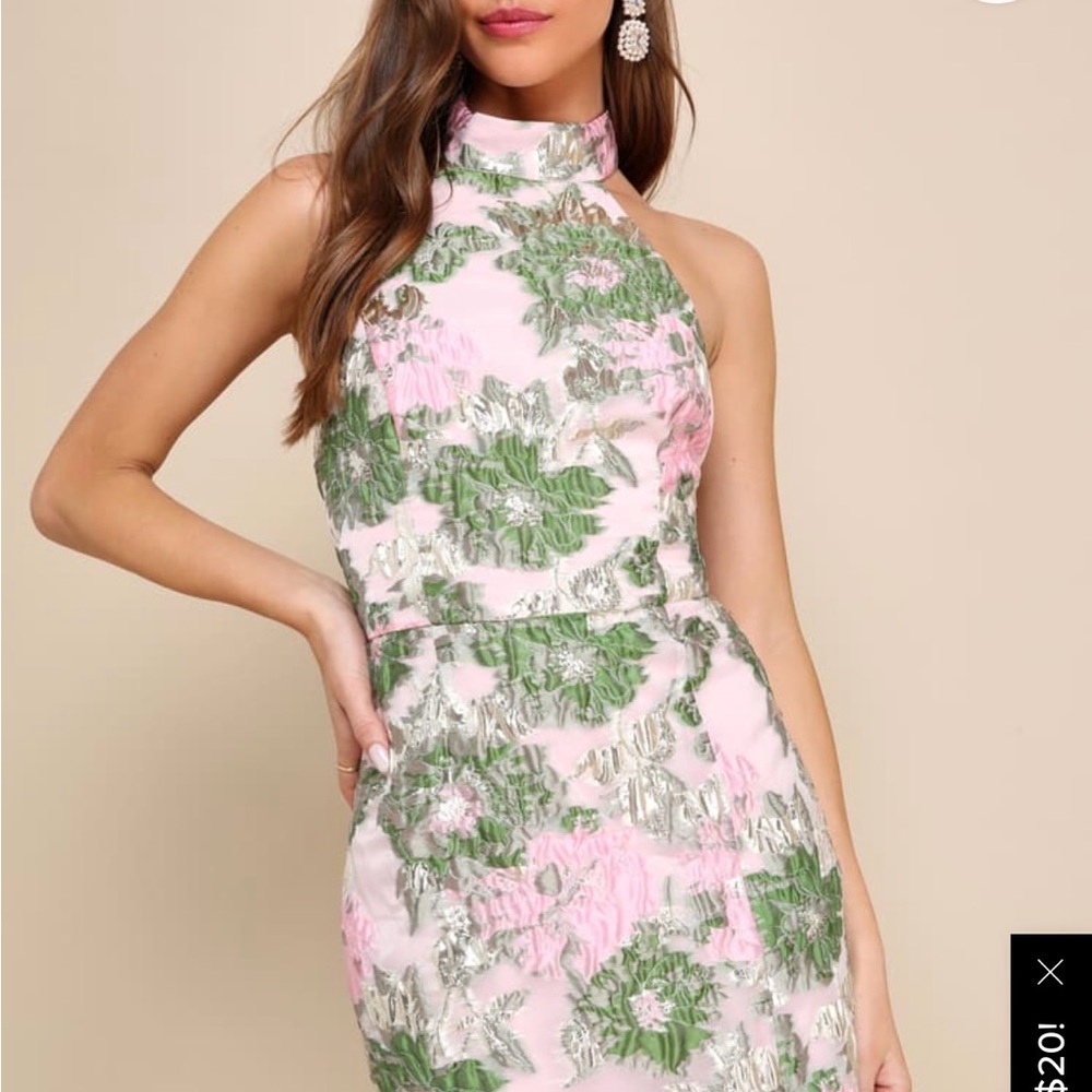 Lulu's Pink and Green Floral Mini Dress